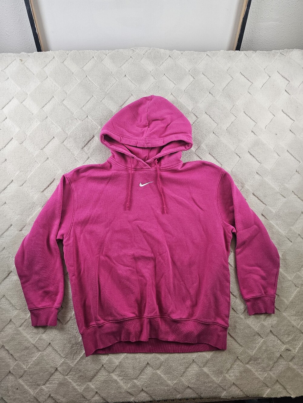 Nike Pink Hooded Sweatshirt Center Swoosh Womens Medium Pullover Oversized